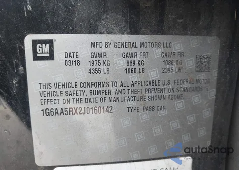 2018 Cadillac Ats Standard из США, поврежденный, VIN 1G6AA5RX2J0160142